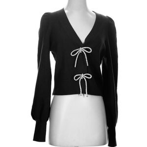 Express black sweater cardigan with silver bow closures—Size Small